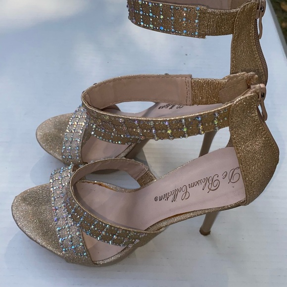 De Blossom Collection Gold Sparkle Rhinestone Stiletto Heel Sandals Women Size - Picture 3 of 5